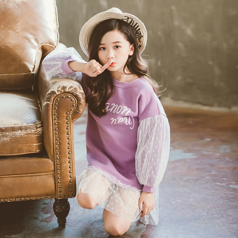 Fashion 2019 Children Girls Dresses Long Sleeve White Lace Clothes Spring Autumn Teenage Clothing Baby Dress Sweatshirt | Детская одежда