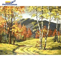 photocustom painting by number autumn forest kits for adults handpainted diy coloring by number landscape on canvas home decorat