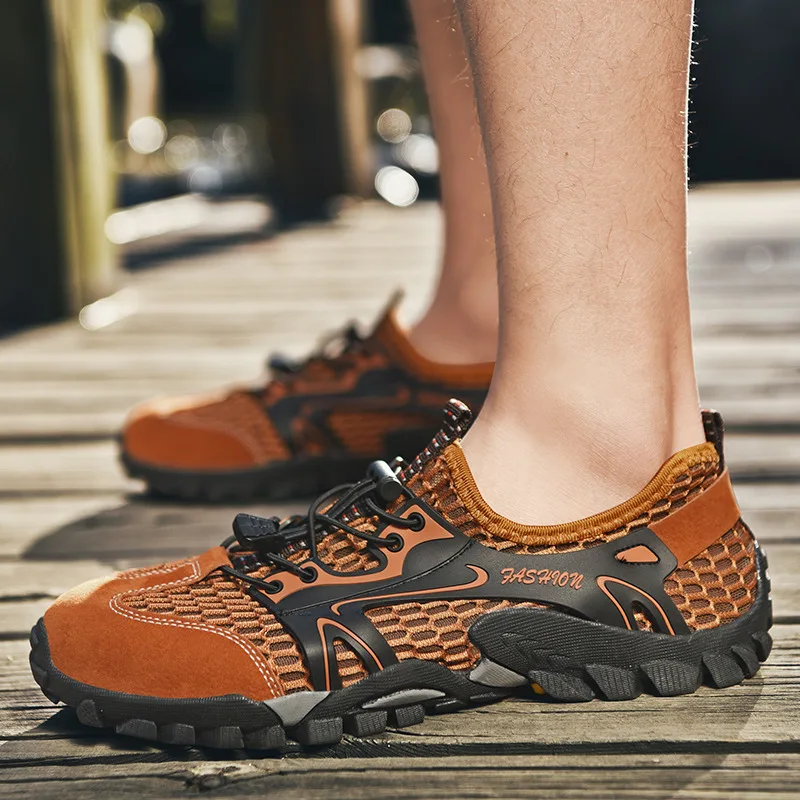 2021 Luxury Brand Mesh Shoes Men Non-slip Hiking Shoes Lace Up Camping Light Man Trekking Shoes Zapatos Hombre Big Size 48