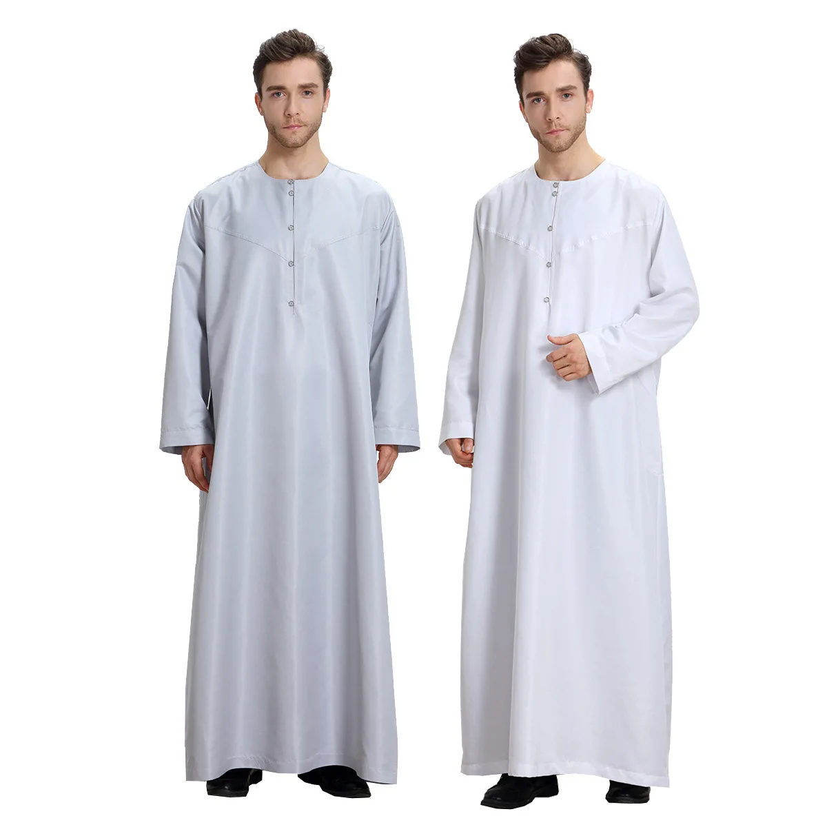 Men's Round Neck Long Sleeve Solid Saudi Arab Jubba Thobe Islamic Muslim Dubai Robe Men Long Robe