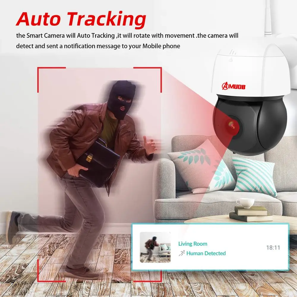AMUDB 3MP PTZ 4X Zoom Wifi IP камера автоматического слежения ONVIF видеонаблюдения Аудио AI