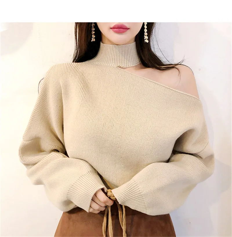 RUGOD New autumn korean chic sweater pullovers o neck off-shoulder solid knit pull fashion female elegant temperament tops