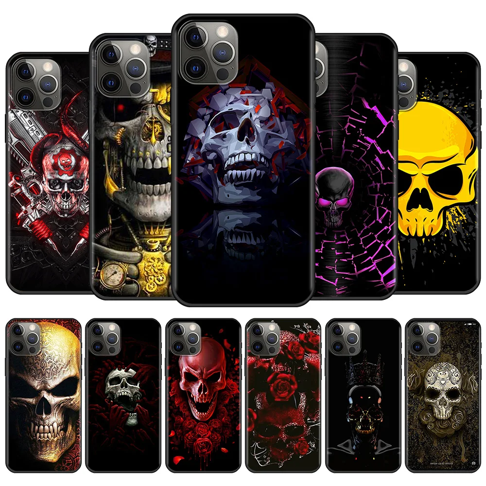 

Phone Case For iPhone 13 12 11 Pro Max 12 13 Mini X XS XR 6 6S 7 8 Plus 5 5S SE Fundas Scary Evil Skull Bloody skul roses