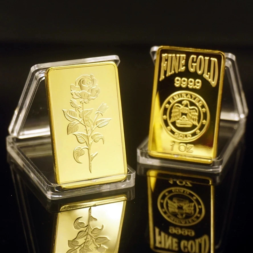 Арабские Эмираты 1 OZ тонкой Золотые прутки Золотая Роза дизайн Позолоченные