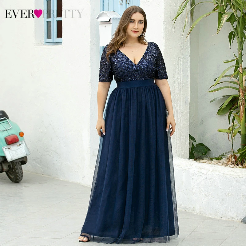 Вечерние платья темно синего цвета размера плюс Ever Pretty A Line с v образным вырезом и