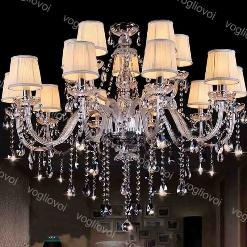 

Vogliovoi Crystal Chandelier Clear K9 Crystal E14 With Cloth Cover For Living Room Bedroom Dining Room Villa