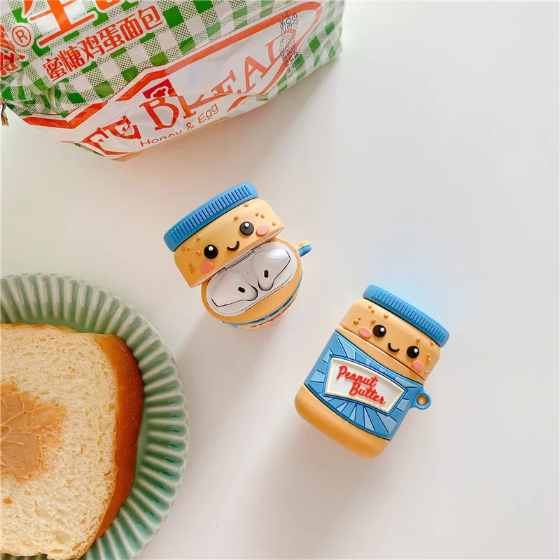 Peanut Butten Bluetooth чехол для наушников Airpods милый силиконовый защитный чехол для Airpods 2 аксессуары брелок стереоскопический