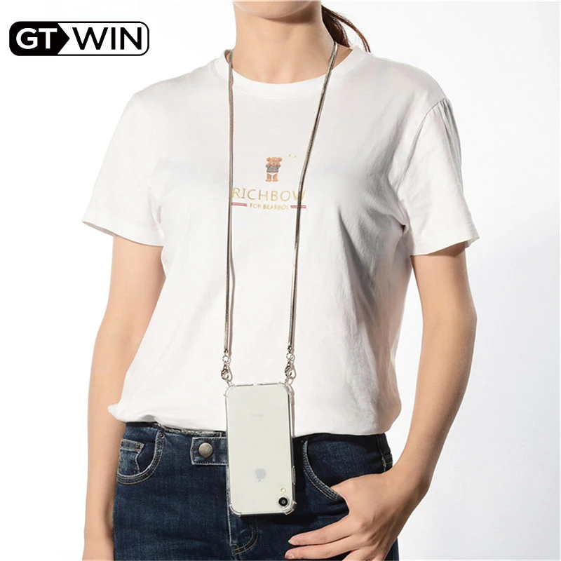 Strap Cord Chain Tape Necklace Metal Phone Case For iPhone 11 7 8 Plus 11Pro X XR XS Max Soft Clear Cover Shell Carry |