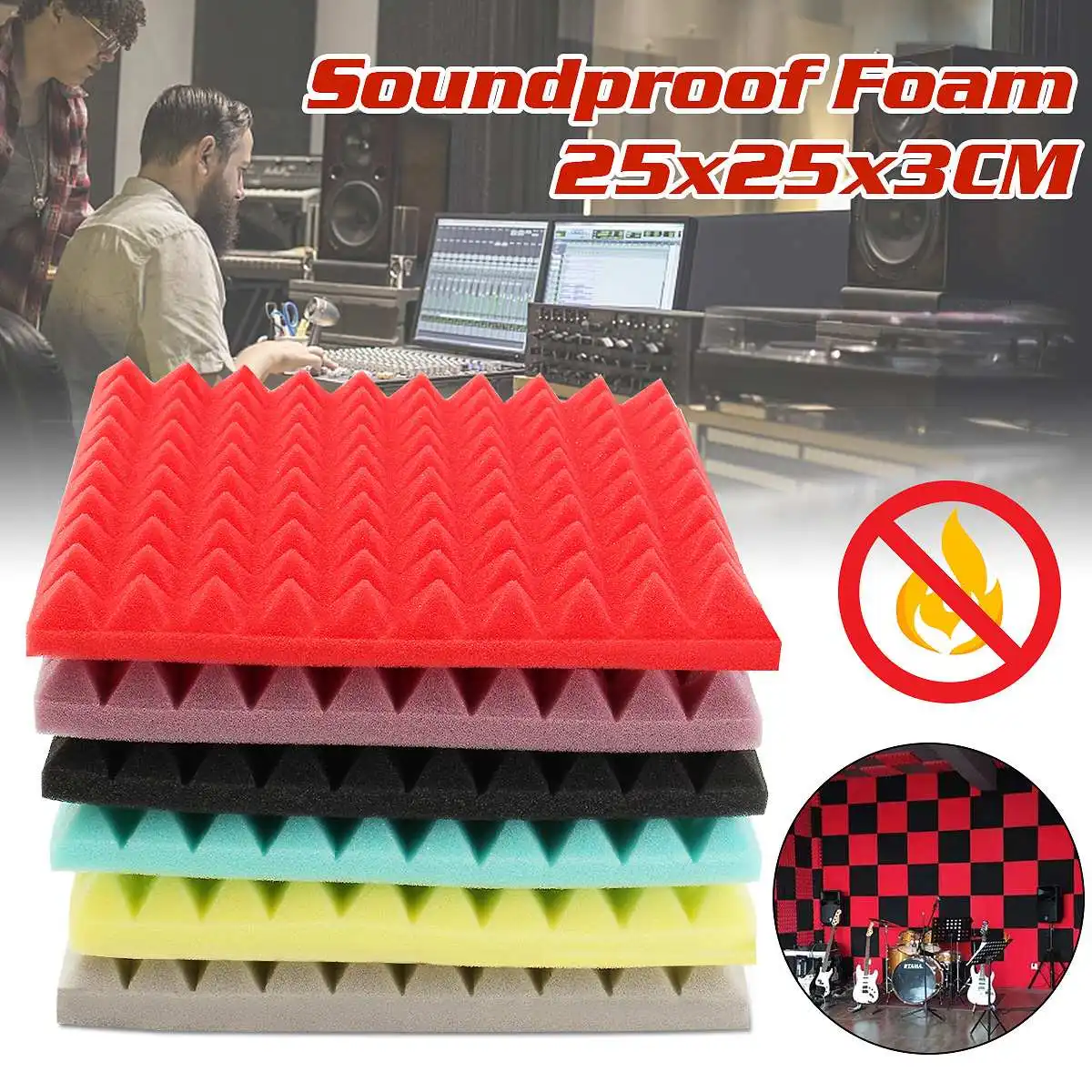 

25x25x3cm Soundproof Foam Fireproof Acoustic Foam Studio Sound Absorption Sponge Musical Instruments Accessories