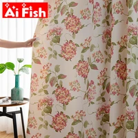 pastoral pink hydrangea print curtains american floral plant spinning silk printing semi blackout curtains living room bedroom