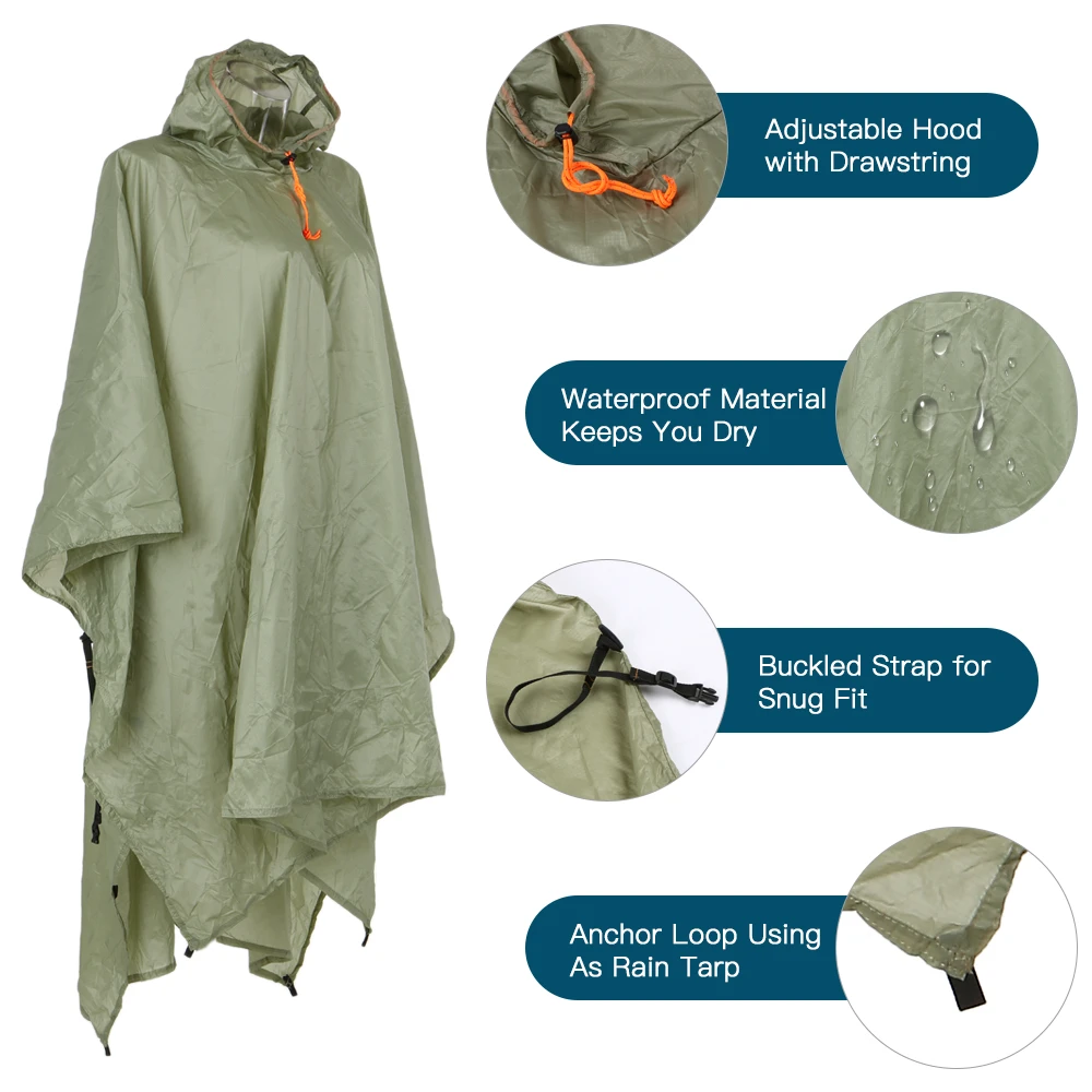 Водонепроницаемый дождевик-пончо ультралегкий дождевик с капюшоном нейлоновый