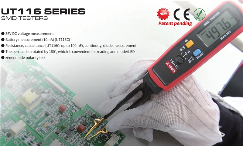 Uni-t UT116A UT116C Профессиональный SMD тестер Вращающийся и с пинцетом Высокая точность Резистор-конденсатор тестер с зажимом