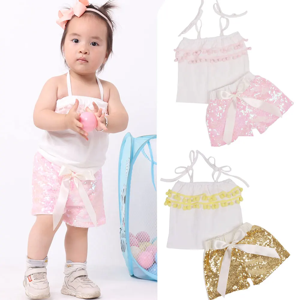 Летние комплекты для маленьких девочек детские топы с бретелькой через шею