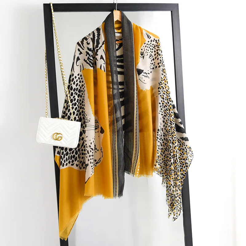 

Женский шарф из хлопка и льна, зимний шарф леопардовой расцветки из пашмины, шали и палантины, женский платок, хиджаб, шерстяные шарфы, банда...
