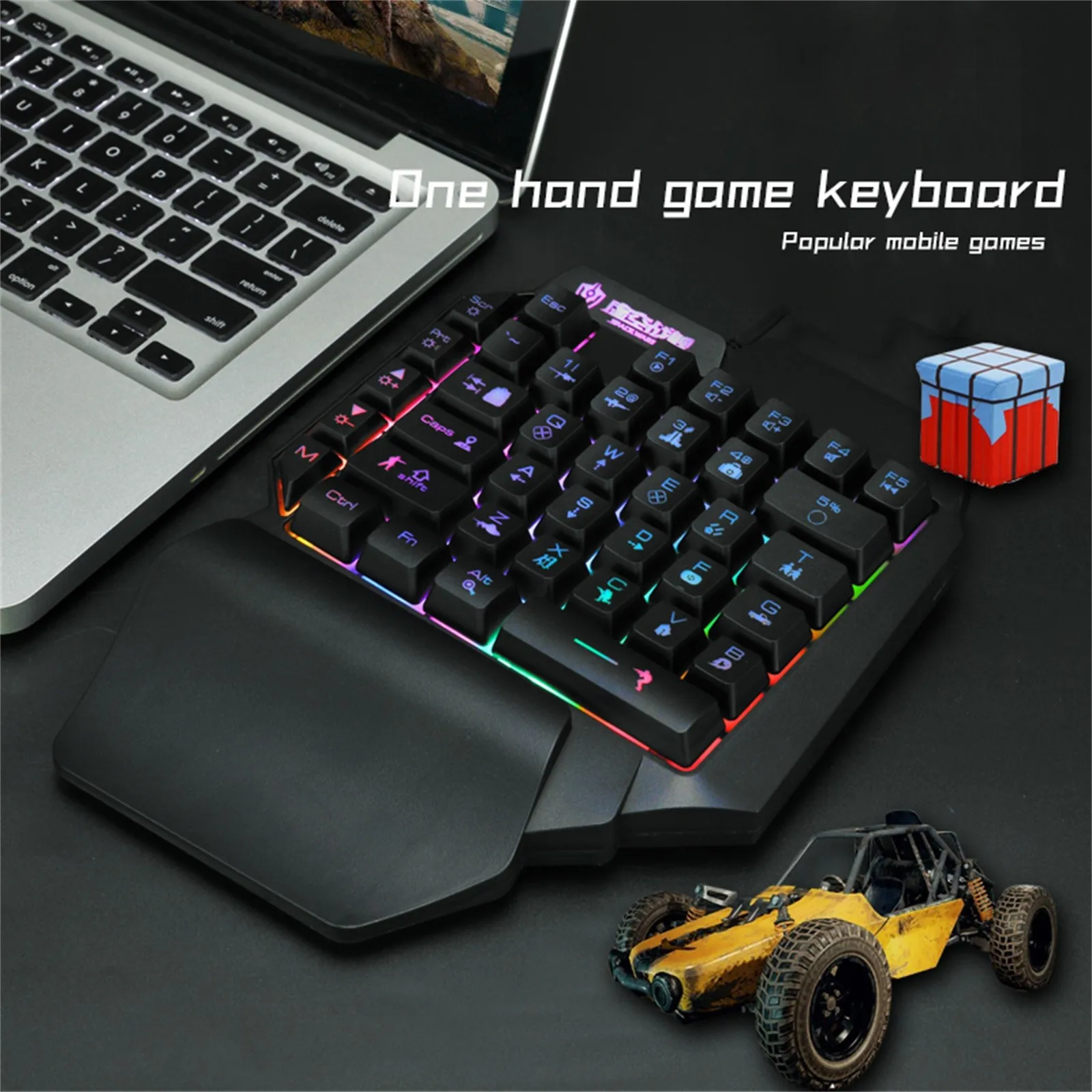 

F6 39 Keys One-handed Wired Keyboard With Hand Rest Luminous Gaming Keyboard Full-Key Colorful Backlit Keyboard For Tablet