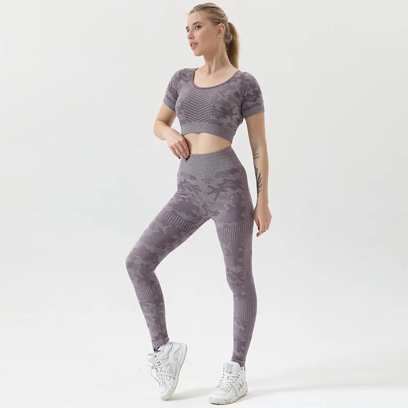 

Women Leopard Gym Yoga Sets Push Up Fitness Clothing Women Workout Crop Top and Seamless Yoga Pants Two Piece Set Women
