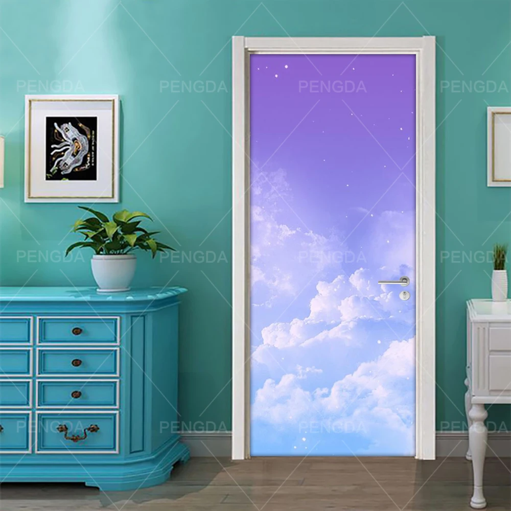Pegatina de impresi&oacute;n 3D autoadhesiva, imagen de nube de cielo estrellado, decoraci&oacute;n del hogar, papel impermeable de PVC para renovaci&oacute;n de puerta de sala de estar-2