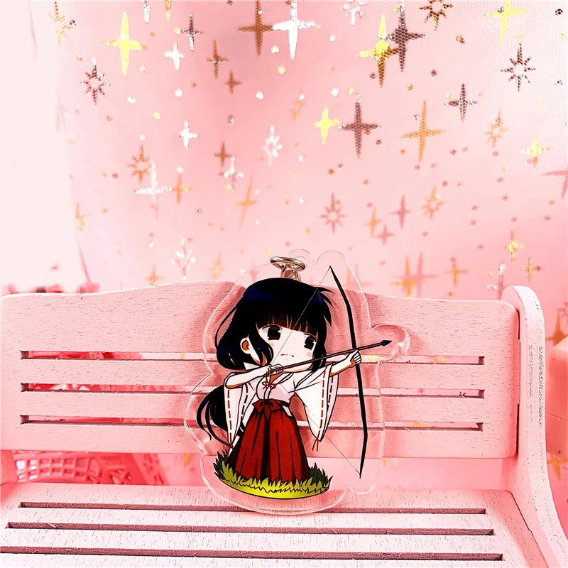 4pcs Anime Higurashi Kagome Cartoon Pendant Inuyasha Printed Acrylic Keychain Cosplay Prop Decor for Women Men Keyring Gift | Украшения и