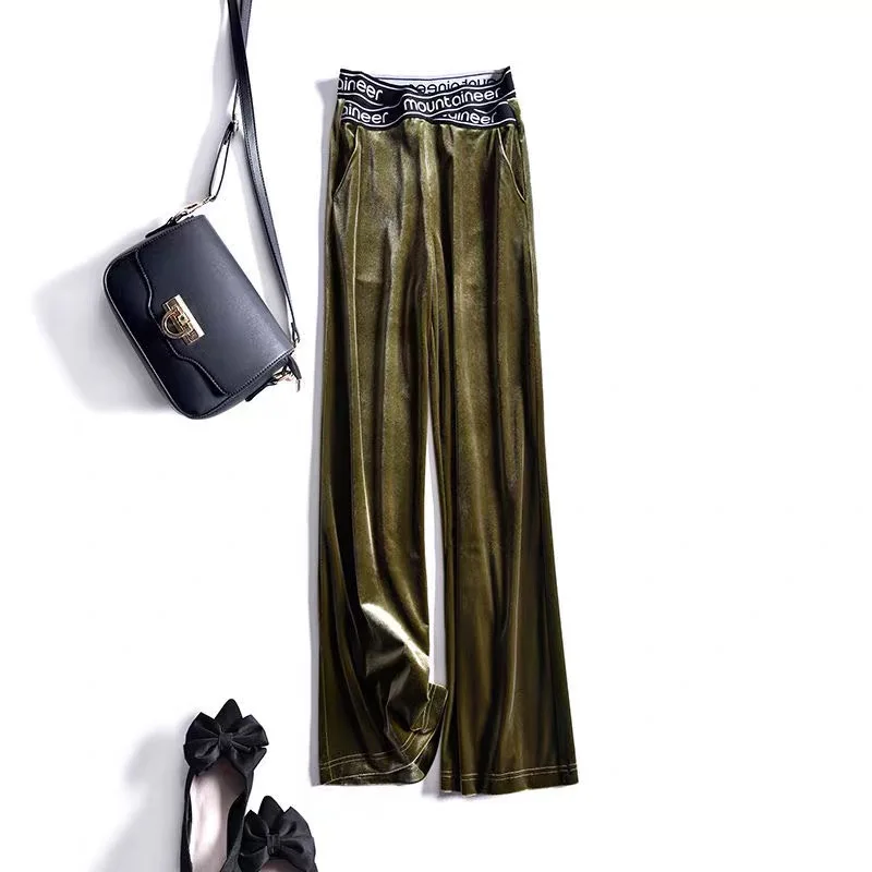 Pinkoz/эластичные широкие брюки с высокой талией для женщин большие размеры