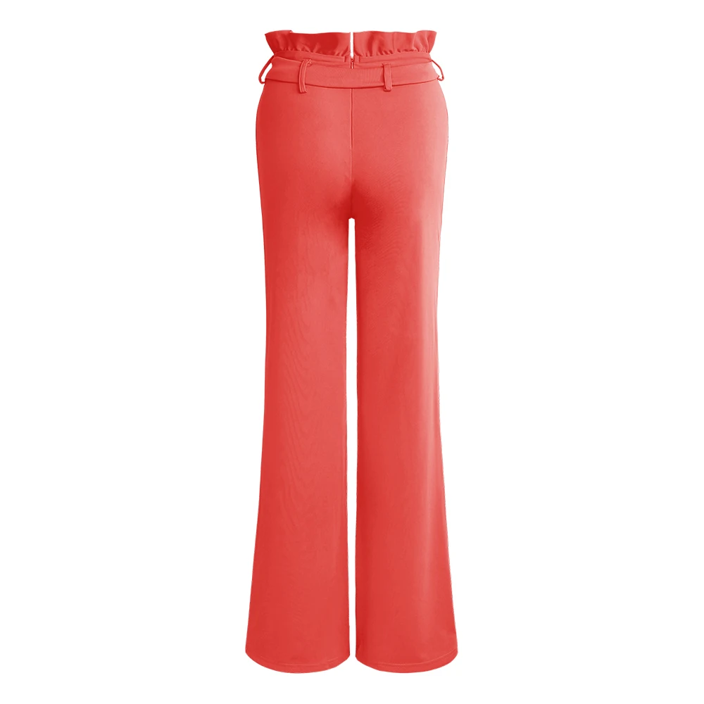 

Lacework Solid Color Women Pant Sashes Bandage High Waist Trousers Causal Width Leg Ladies Minimalist Straight Pants