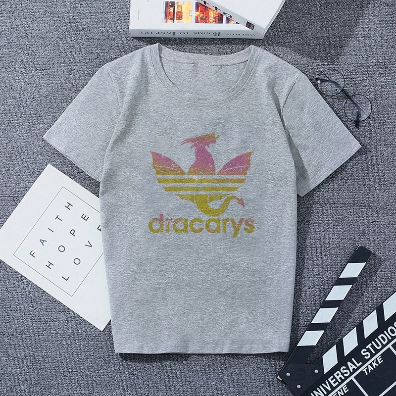 Новинка Dracarys «Игры престолов» Женская футболка женская летняя футболка с принтом дракона серые повседневные уличные модные футболки - Цвет: 2544
