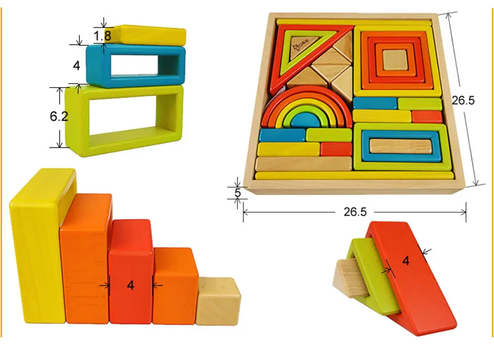 32-piece Kids Wooden Rainbow Stacking Blocks Educational Montessori Toys Baby Early Education Boys and Girls Gifts