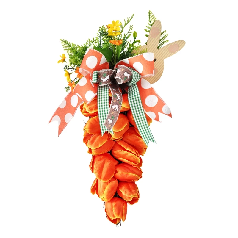 

Handmade Artificial Tulip Carrot Wreath with Rabbit Plate Rattan Hangings Garland Decor Holiday Front Door Garlands Hot Sell
