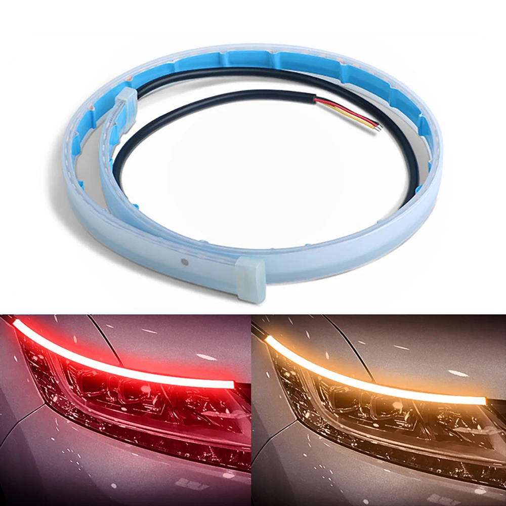 ASLENT Ultrafine DRL 30 45 60cm Daytime Running Light Flexible Soft Tube Guide Car LED Strip White Turn signal Yellow Waterproof