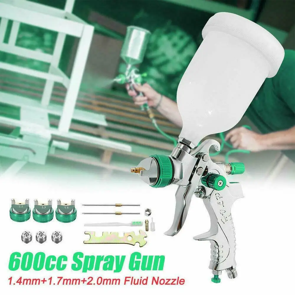 

G2008 Professional HVLP 600ML 1.4 / 1.7 / 2.0mm nozzle gravity pneumatic air paint spray gun for car repair tool paint kit