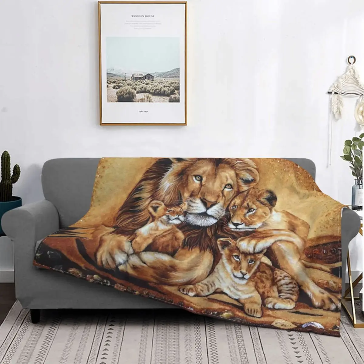 

Многофункциональное Флисовое одеяло с изображением семьи льва