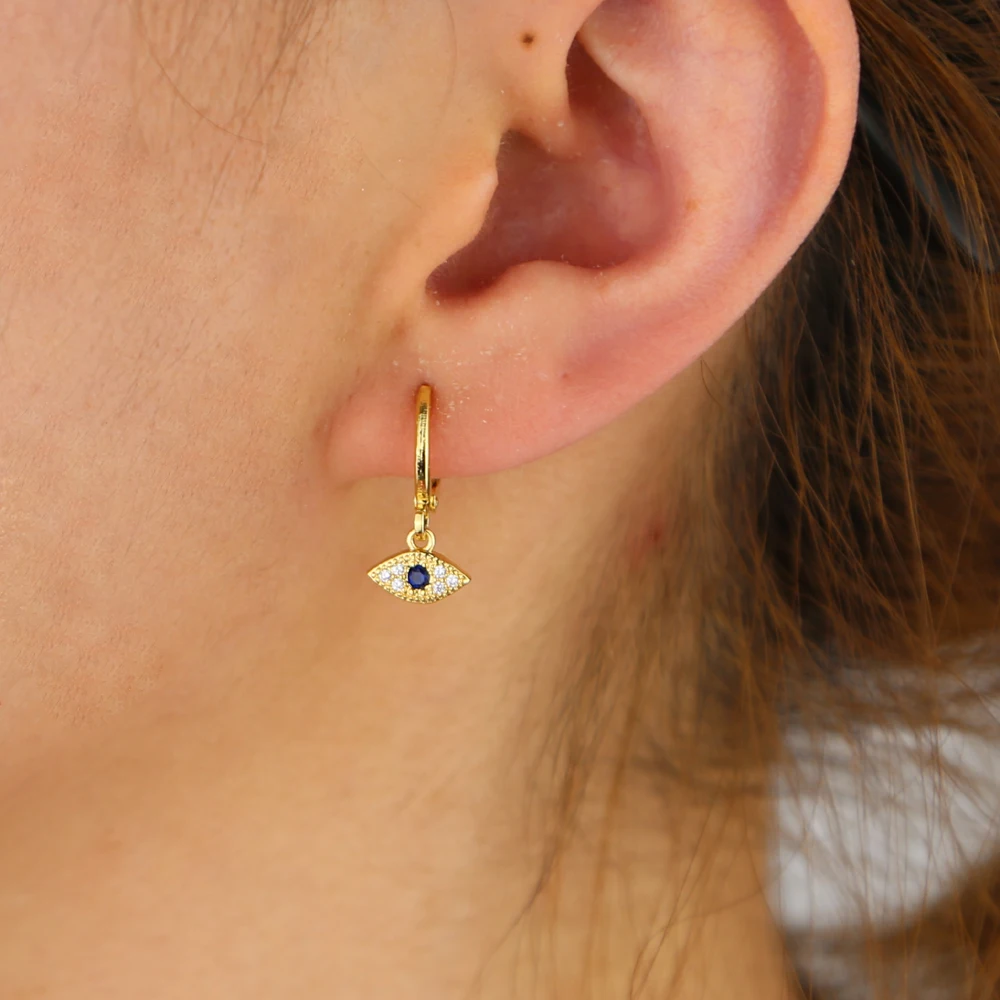 Новое поступление серьги-подвески Lucky Eye синий Турецкий Дурной глаз cz