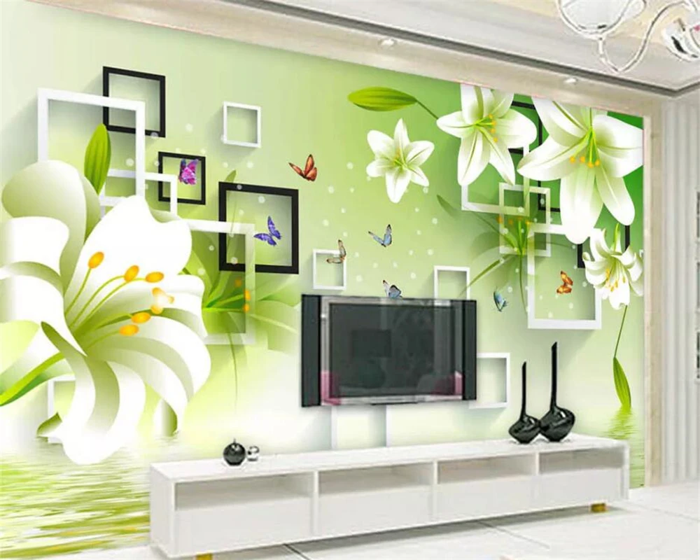 Beibehang пользовательские обои роспись фото модная свежая зеленая Лилия отражение 3D