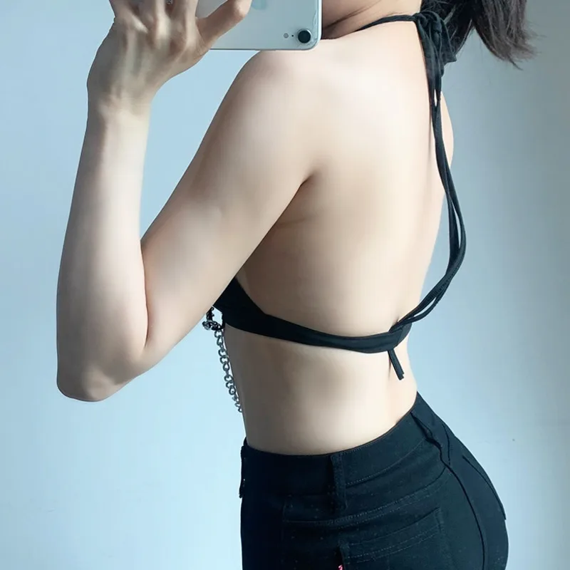 

XUXI 2020 New Summer Black Sexy V-neck Women's Retro Women's Fashion Women's Vest Navel Exposed E918