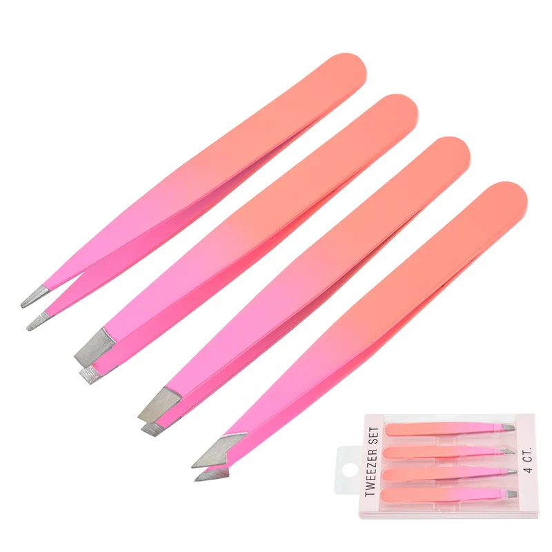 

4pcs Stainless Steel Eyebrow Tweezer Hair Pluckers Clip Eyebrow Trimmer Eyelash Extension Clip Makeup Beauty Repair Eyebrow Tool
