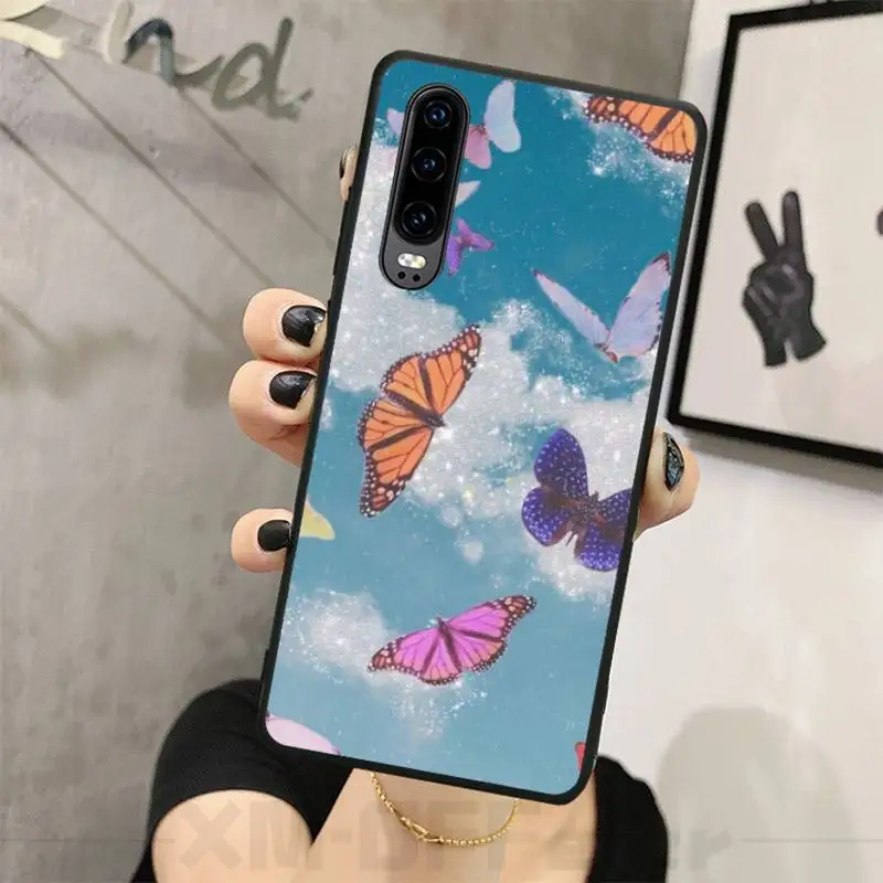 Блестящая бабочка черный ТПУ мягкий резиновый чехол для телефона Huawei P8 lite 2017 P9 P10