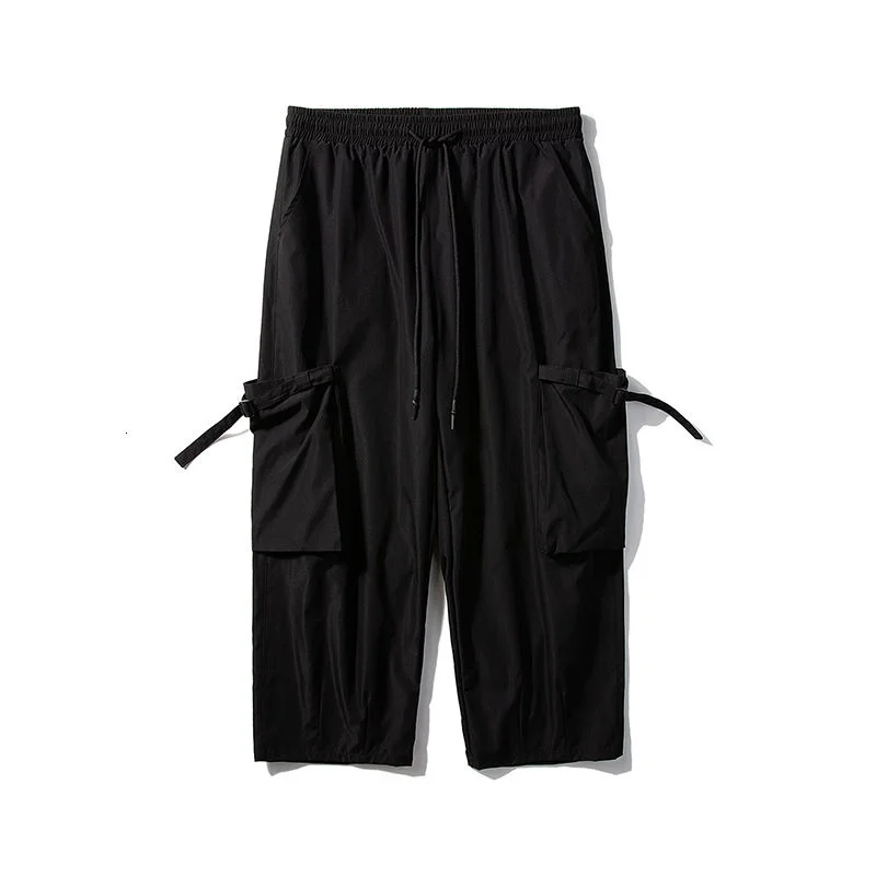 

Drawstring Wide-leg Pants Men's Fashion Black/khaki/army Green Casual Pants Men Streetwear Loose Hip-hop Pocket Cargo Pants Mens