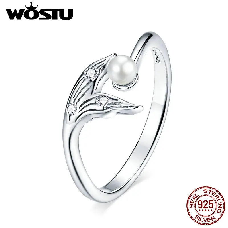 Женское кольцо с хвостом русалки из серебра 925 пробы пресноводным жемчугом |