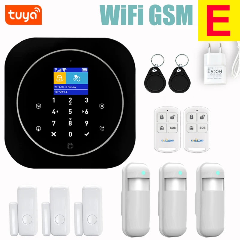E Wifi GSM система домашней сигнализации IOS Android Tuya приложение RFID lcd сенсорная клавиатура 433 МГц беспроводной датчик комплект сигнализации 11 языков для переключения - Цвет: E