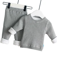 winter infant toddler warm clothing sets baby boys girls knit sweater pants plus velvet thickening pullovers trousers outfits