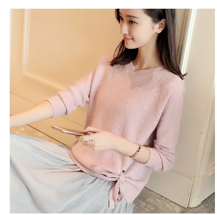 

Hot sale 2021 spring and autumn new sweater short women's lace-up sweater long-sleeved pullover Korean loose autumn and winter c
