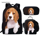 Школьный рюкзак twoheart sgirl для девочек-подростков, комплект из черной сумки с рисунком Бигля, 3 шт.компл., для мальчиков и детей, для начальной школы