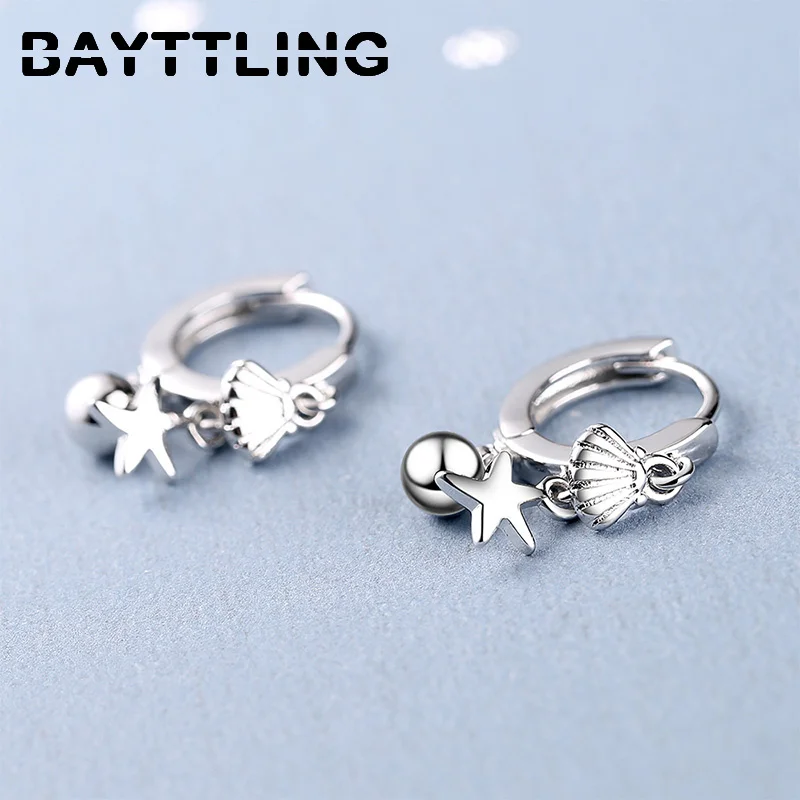 

BAYTTLING 925 Sterling Silver Gold/Silver 20MM New Shell & Starfish Fashion Pendant Earrings For Women Christmas Gift Jewelry