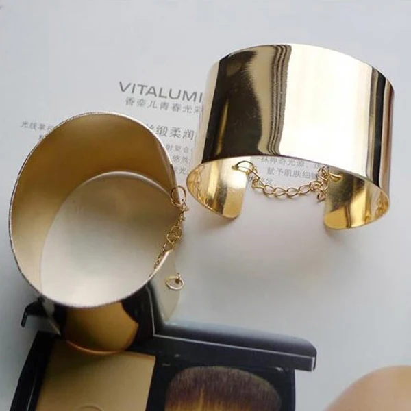 1 пара панк Ro зеркальный золотой цвет сплав широкий металлический браслет