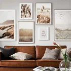 Настенный плакат с пейзажем, пляжной песчаной тематикой, изображение песчаных деревьев, травы, птиц, холст, абстрактная живопись, настенные картины, декор для гостиной