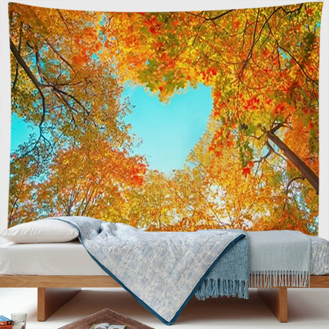 

Natural Landscape Tapestry Forest Maple Trees Love Heart Shape Modern Art Wall Hanging Boho Home Decor Picnic Mat Carpet Gifts
