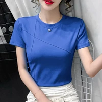casual t shirt women simple summer fashion tshirts solid splicing tee shirt femme clothing tight solid round neck short sleeve