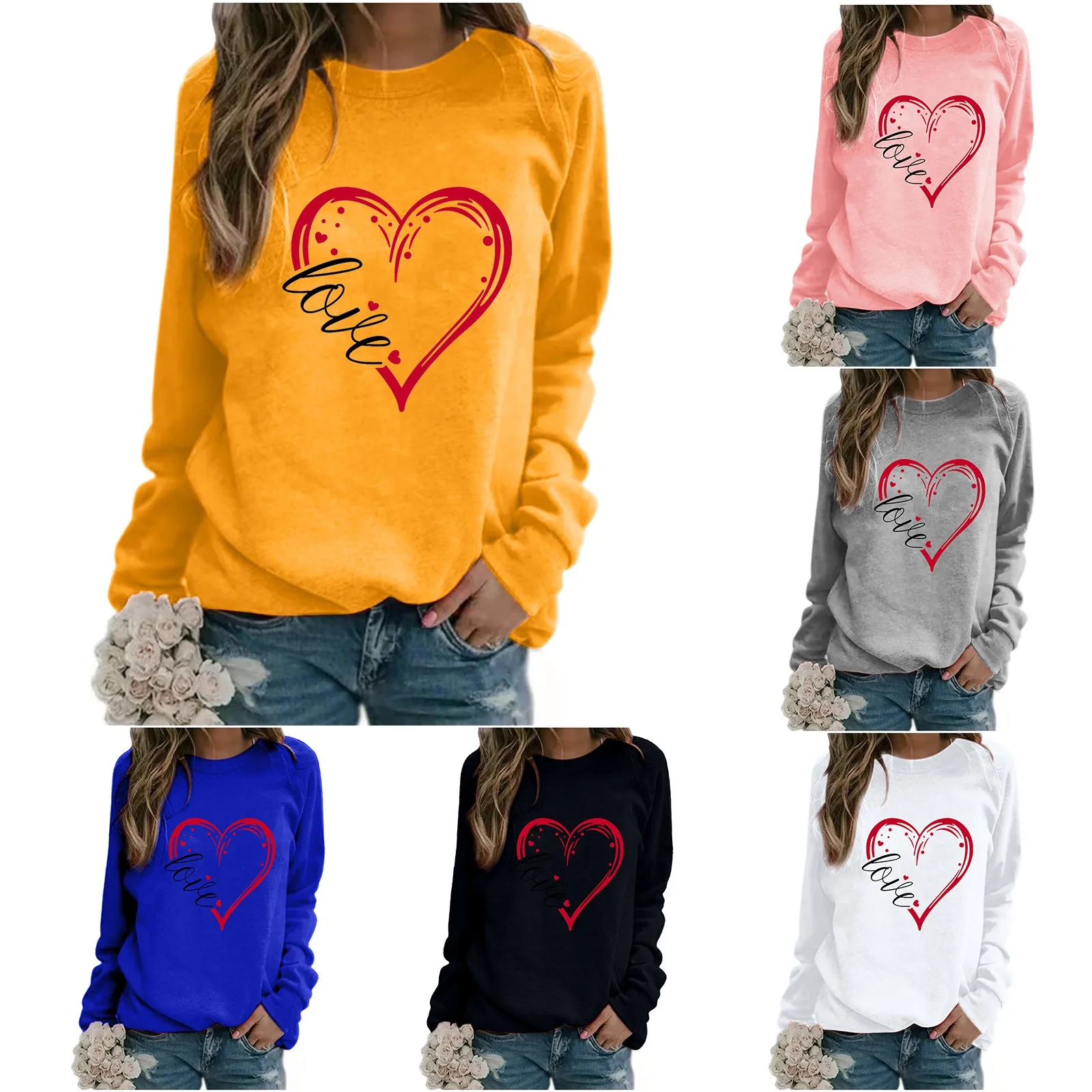 Women Sweetshirts Casual Hoodie Pullover Women's Print Sweatshirt Long Sleeve Sweat Love Print Clothes Sudaderas Para Mujer