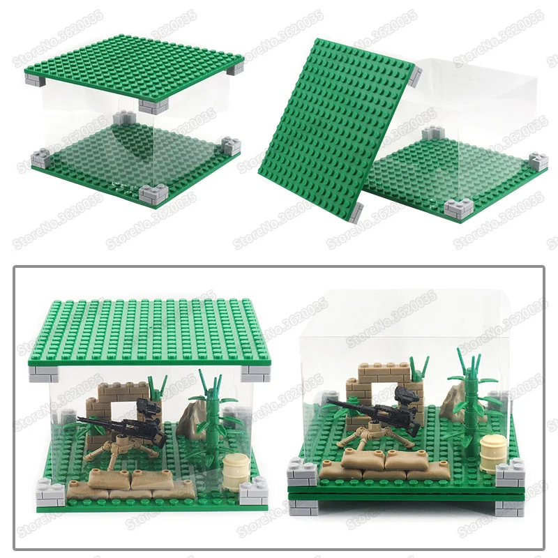 Прозрачная выставочная коробка для строительных блоков Layman отображение военных