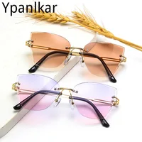 designer sunglasses for women New Rimless Maple Leaf Sunglasses Women's Luxury Metal Frame Eye Wear Beach Party Sun Glasses Shades for Women UV400 white sunglasses women