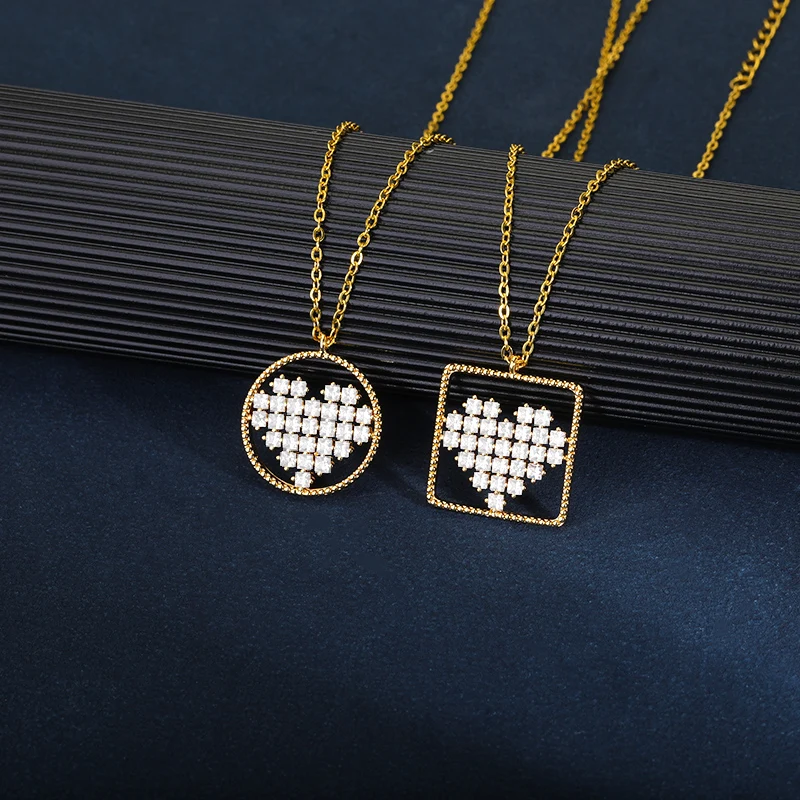 Уникальное ажурное геометрическое ожерелье с кулоном в форме сердца кристаллами